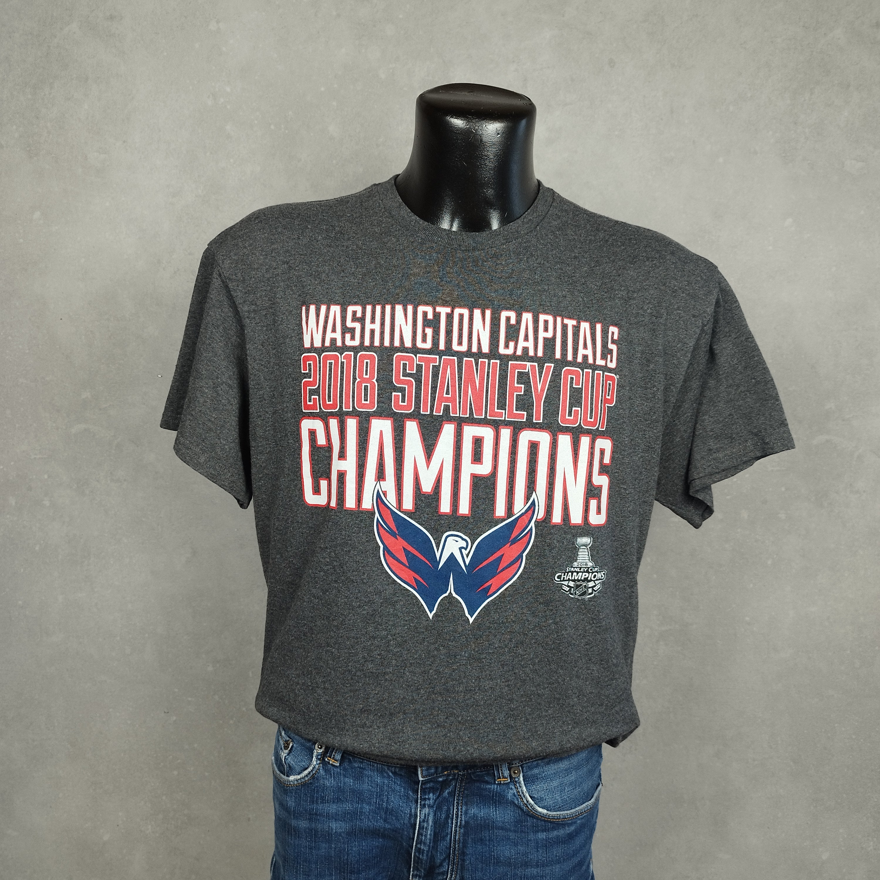 T-shirt US gris Champion Stanley Cup, Hockey sur glace 2018 Vintage Collector taille L